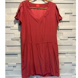 MINNIE MORTIMER 100% Silk V-neck Split Sleeve Dress M Rose